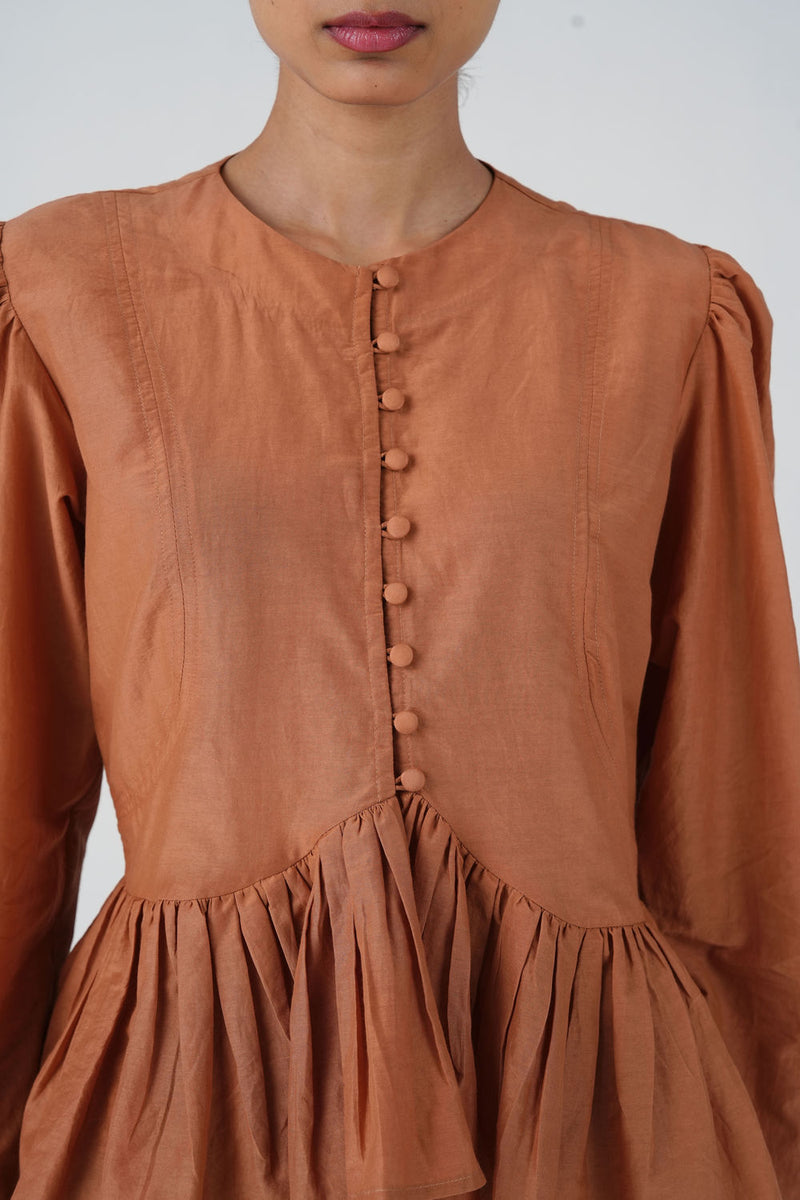 Jae Top-Coral cotton silk top and shirts by CORD in multi-color for women in Singapore