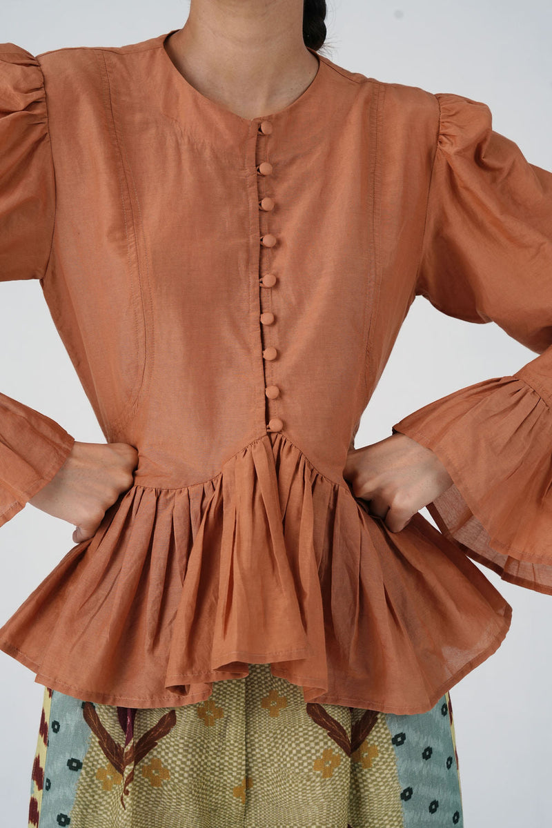 Jae Top-Coral cotton silk top and shirts by CORD in multi-color for women in Singapore