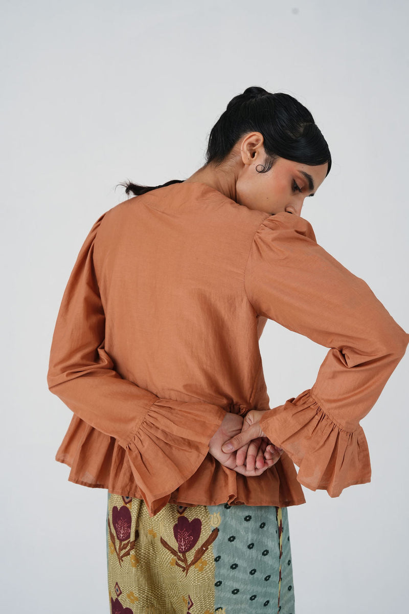 Jae Top-Coral cotton silk top and shirts by CORD in multi-color for women in Singapore