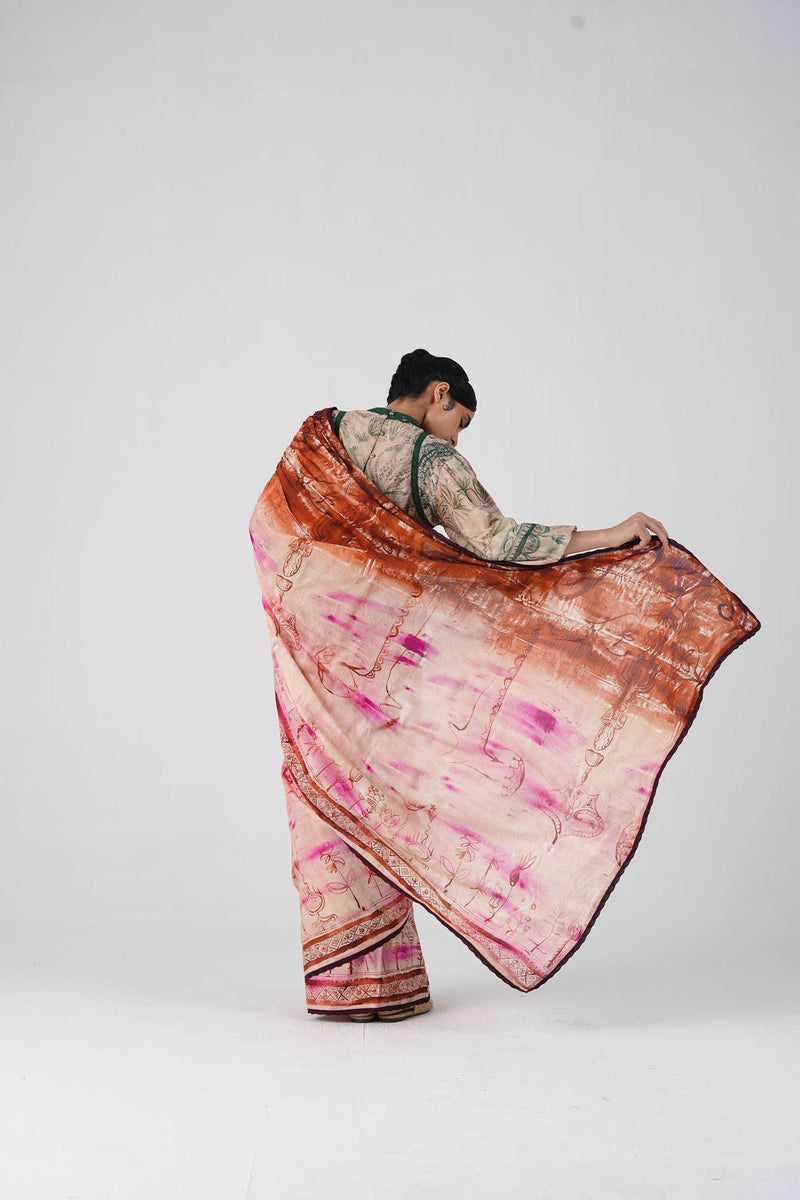 Smocked Saree-Sai cotton saree by CORD in multi-color for women in Singapore