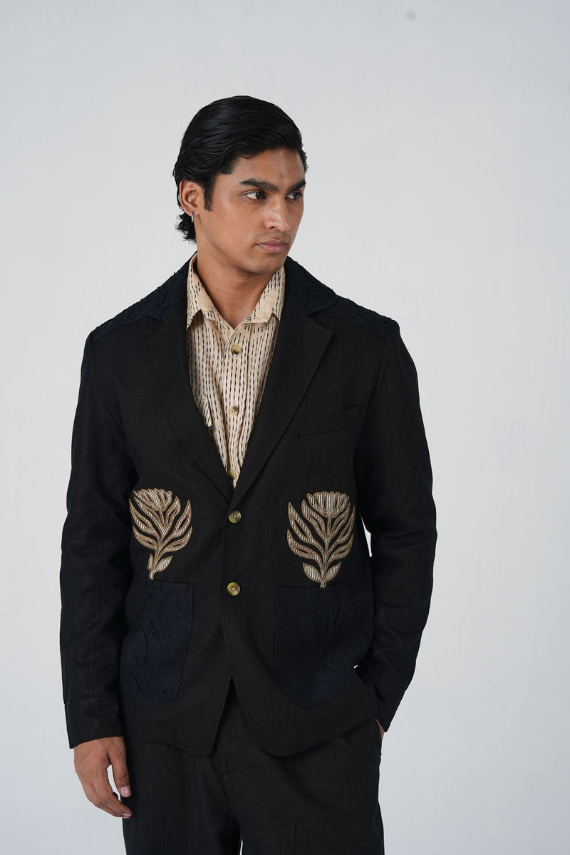 Harlem Blazer-Bouquet Applique linen jacket by CORD MEN in multi-color for men in Singapore