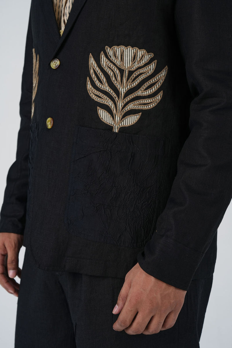 Harlem Blazer-Bouquet Applique linen jacket by CORD MEN in multi-color for men in Singapore