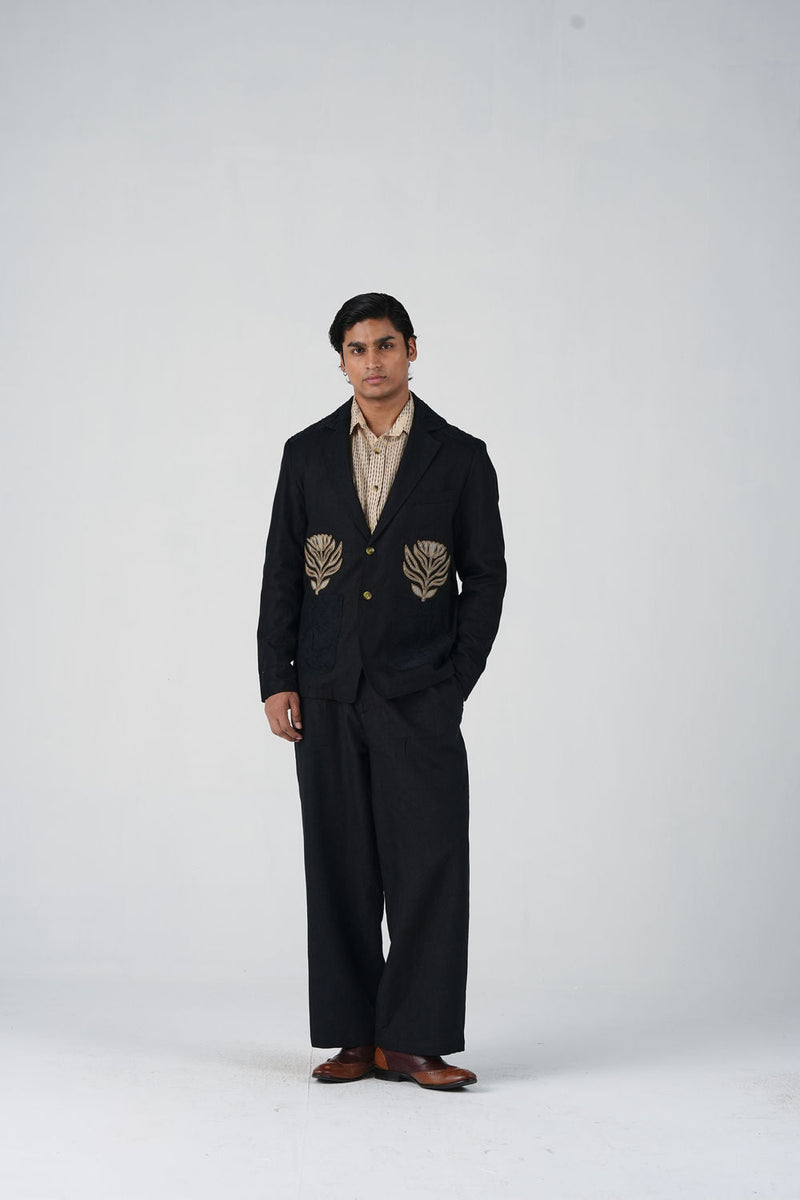 Harlem Blazer Set-Bouquet Applique linen co-ord set by CORD MEN in multi-color for men in Singapore