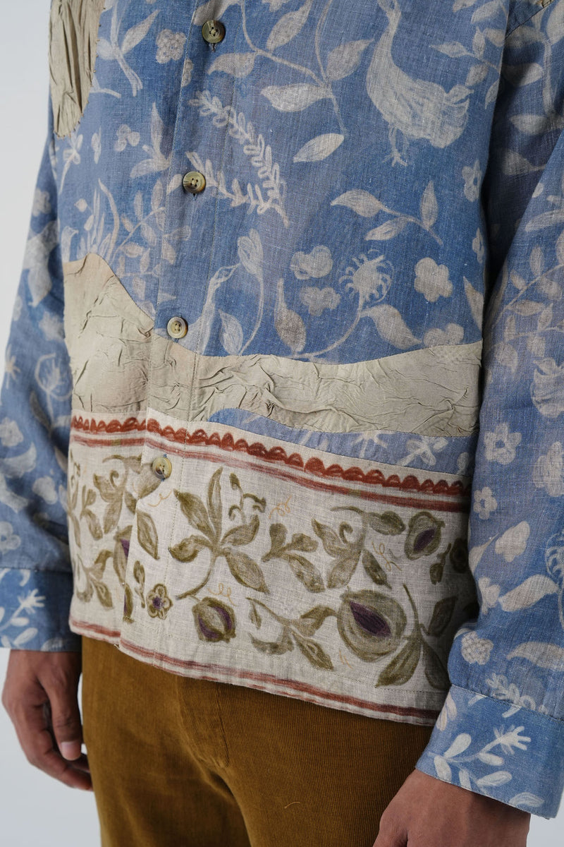 Tram Jacket-Crumpled Wallpaper linen jacket by CORD MEN in multi-color for men in Singapore