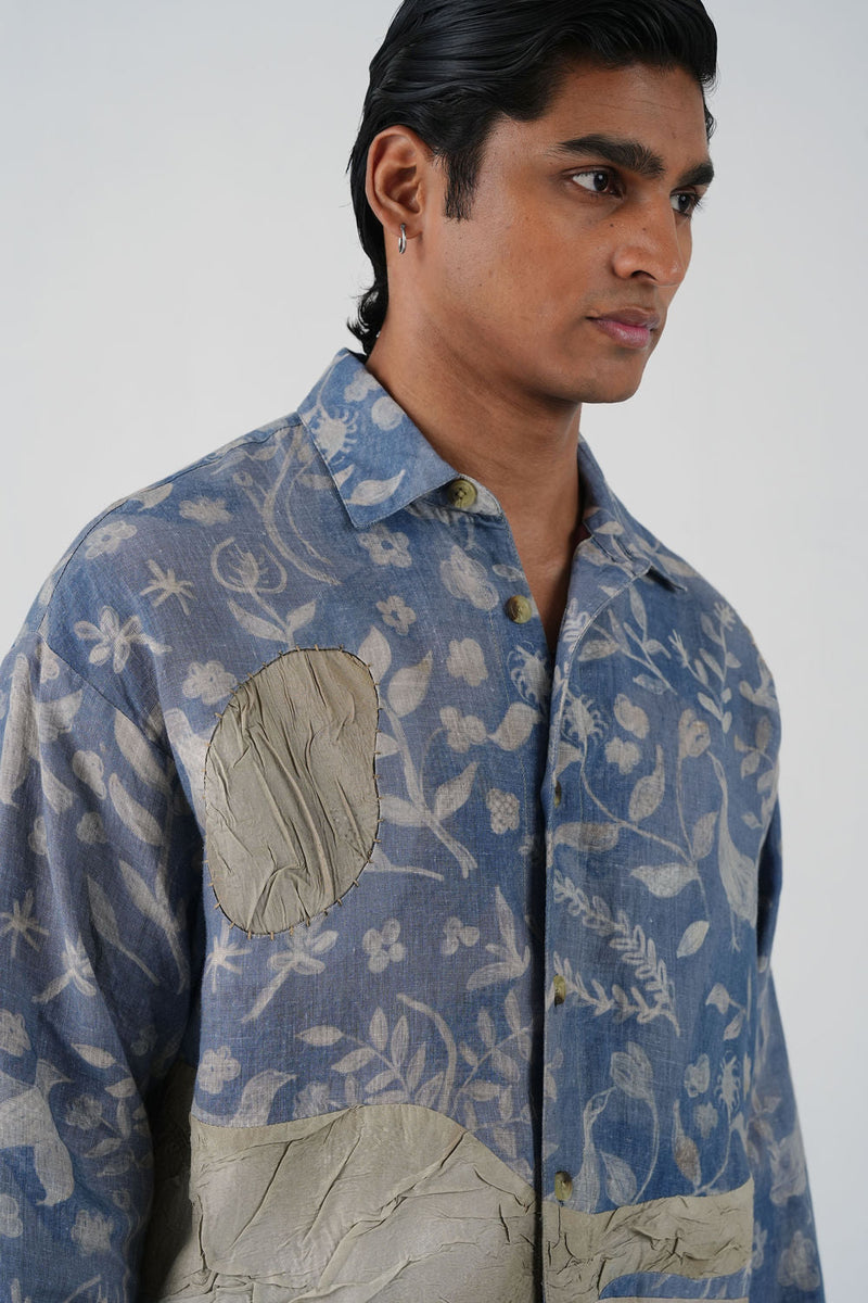 Tram Jacket-Crumpled Wallpaper linen jacket by CORD MEN in multi-color for men in Singapore