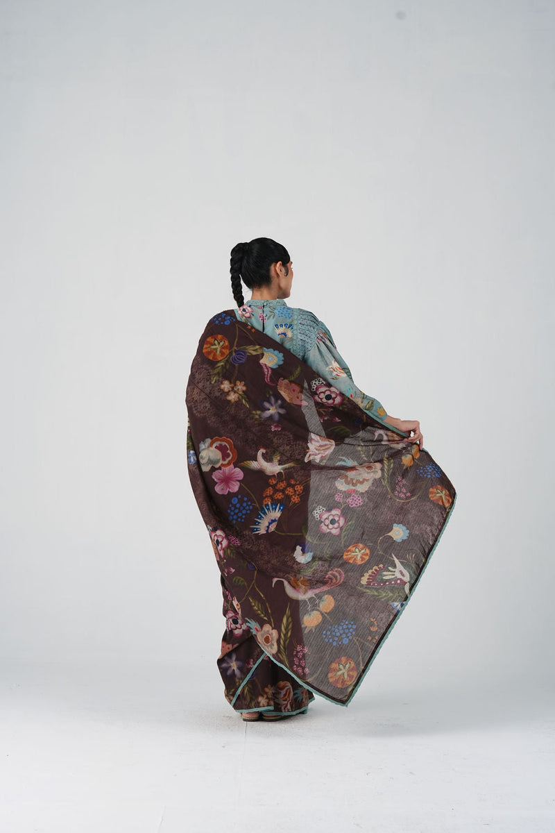 Smocked Saree-Floret cotton saree by CORD in multi-color for women in Singapore