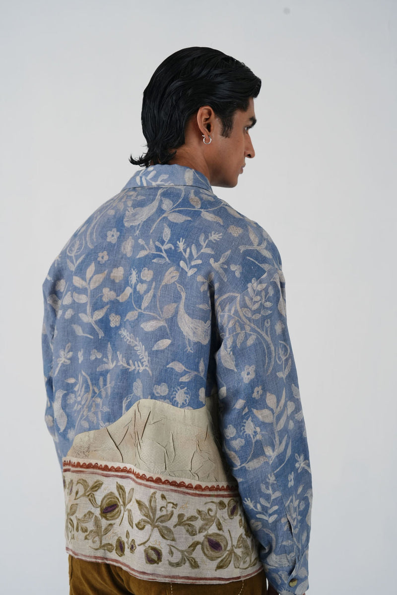 Tram Jacket-Crumpled Wallpaper linen jacket by CORD MEN in multi-color for men in Singapore