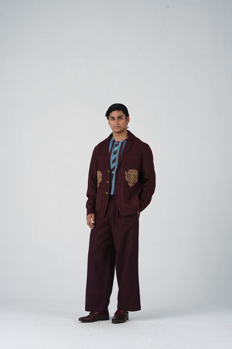 Harlem Blazer Set Of 2-Bouquet Maroon linen jacket by CORD MEN in multi-color for men in Singapore