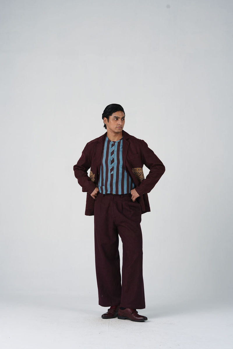 Harlem Blazer Set Of 2-Bouquet Maroon linen jacket by CORD MEN in multi-color for men in Singapore