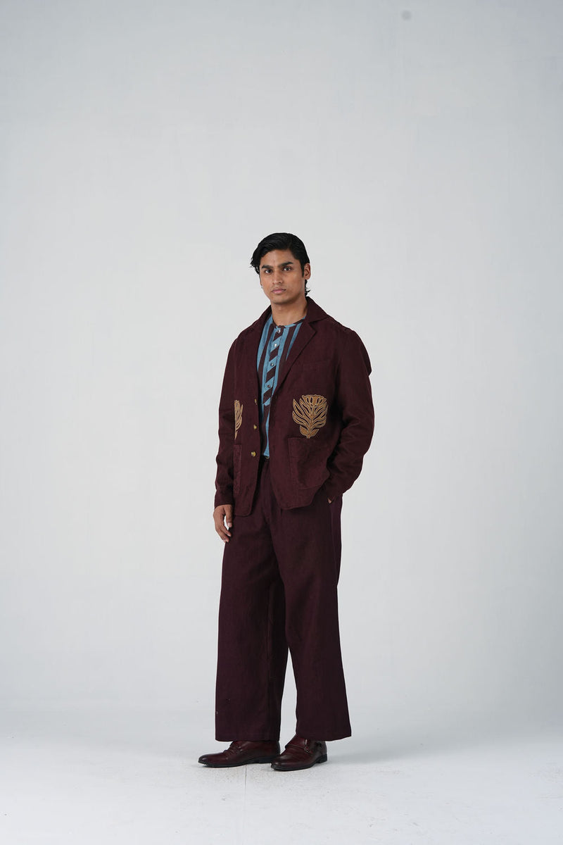 Harlem Blazer Set Of 2-Bouquet Maroon linen jacket by CORD MEN in multi-color for men in Singapore