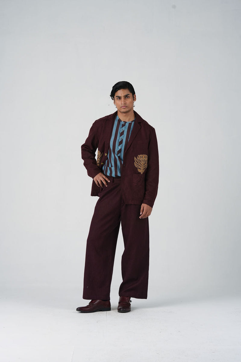 Harlem Blazer Set Of 2-Bouquet Maroon linen jacket by CORD MEN in multi-color for men in Singapore