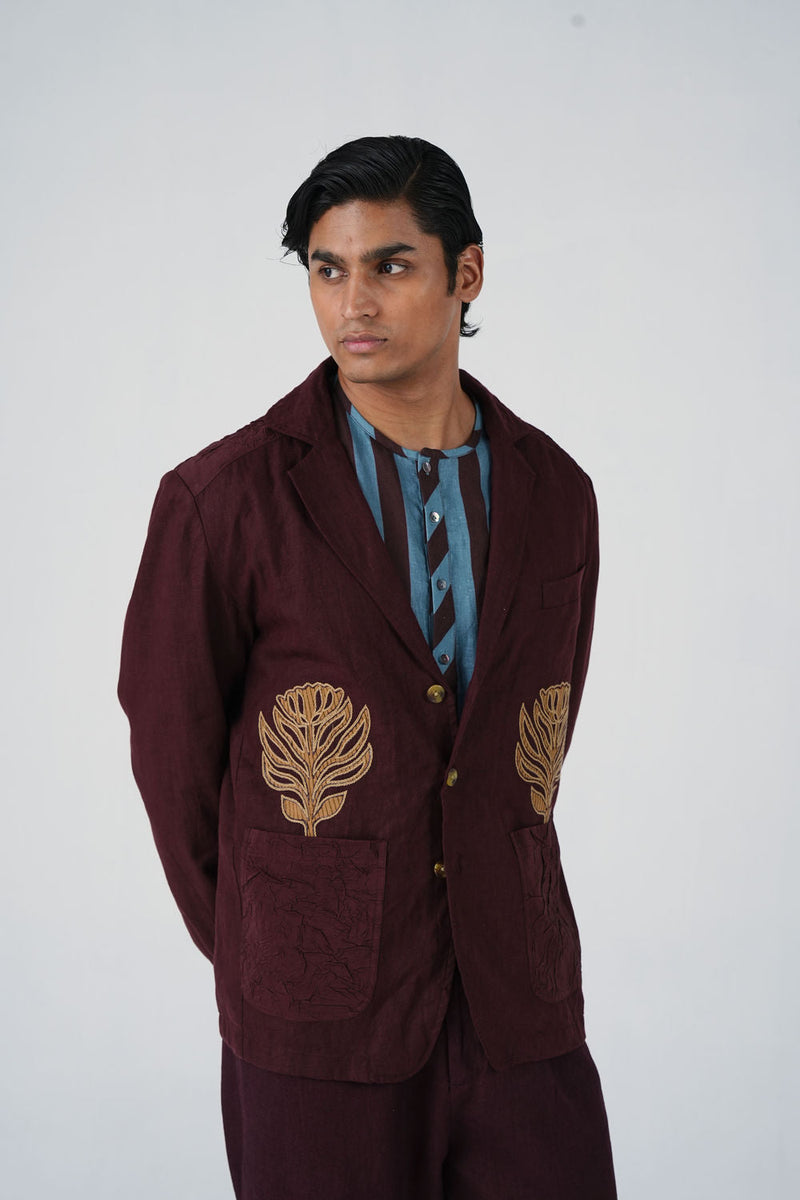 Harlem Blazer-Bouquet Maroon linen jacket by CORD MEN in multi-color for men in Singapore