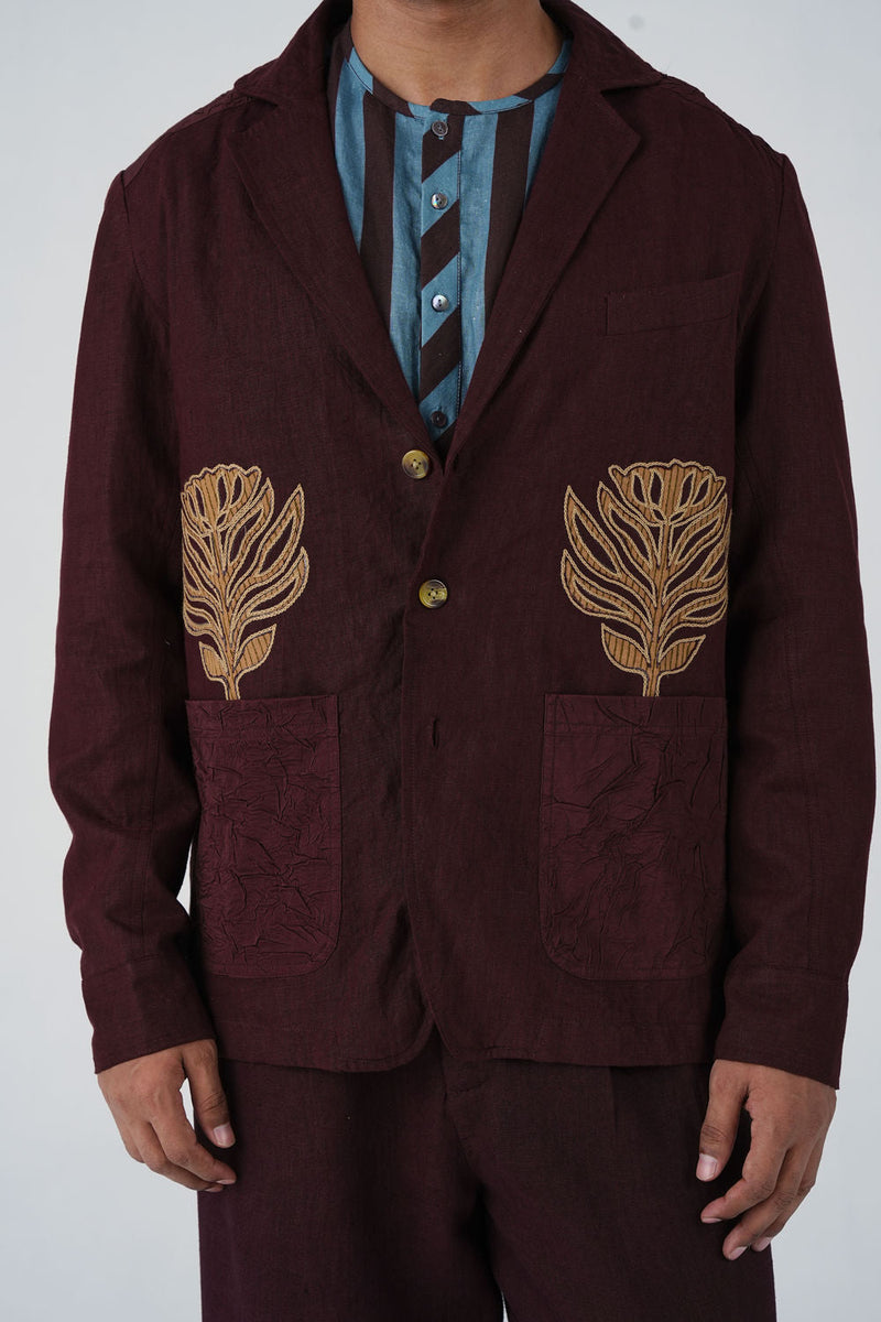 Harlem Blazer-Bouquet Maroon linen jacket by CORD MEN in multi-color for men in Singapore
