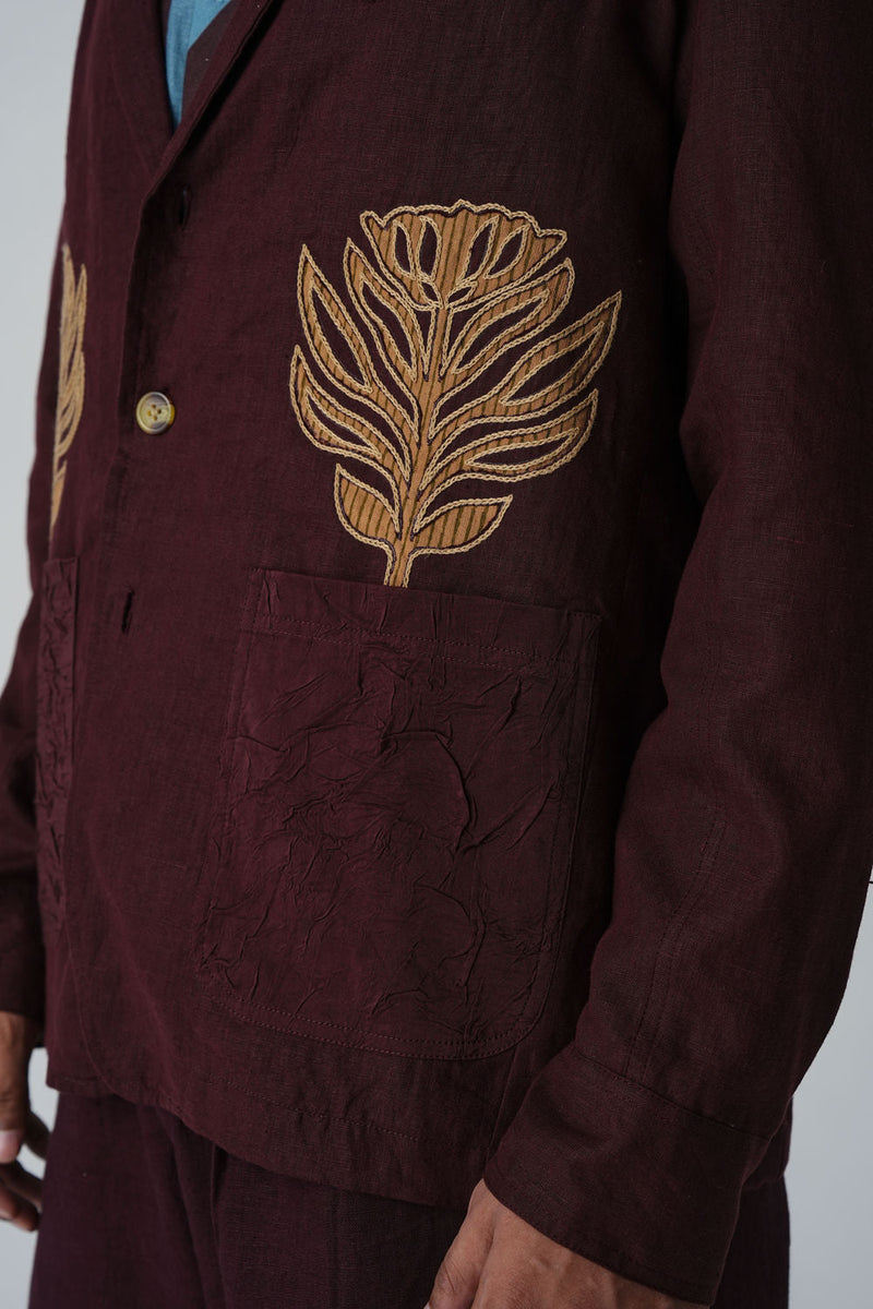 Harlem Blazer-Bouquet Maroon linen jacket by CORD MEN in multi-color for men in Singapore
