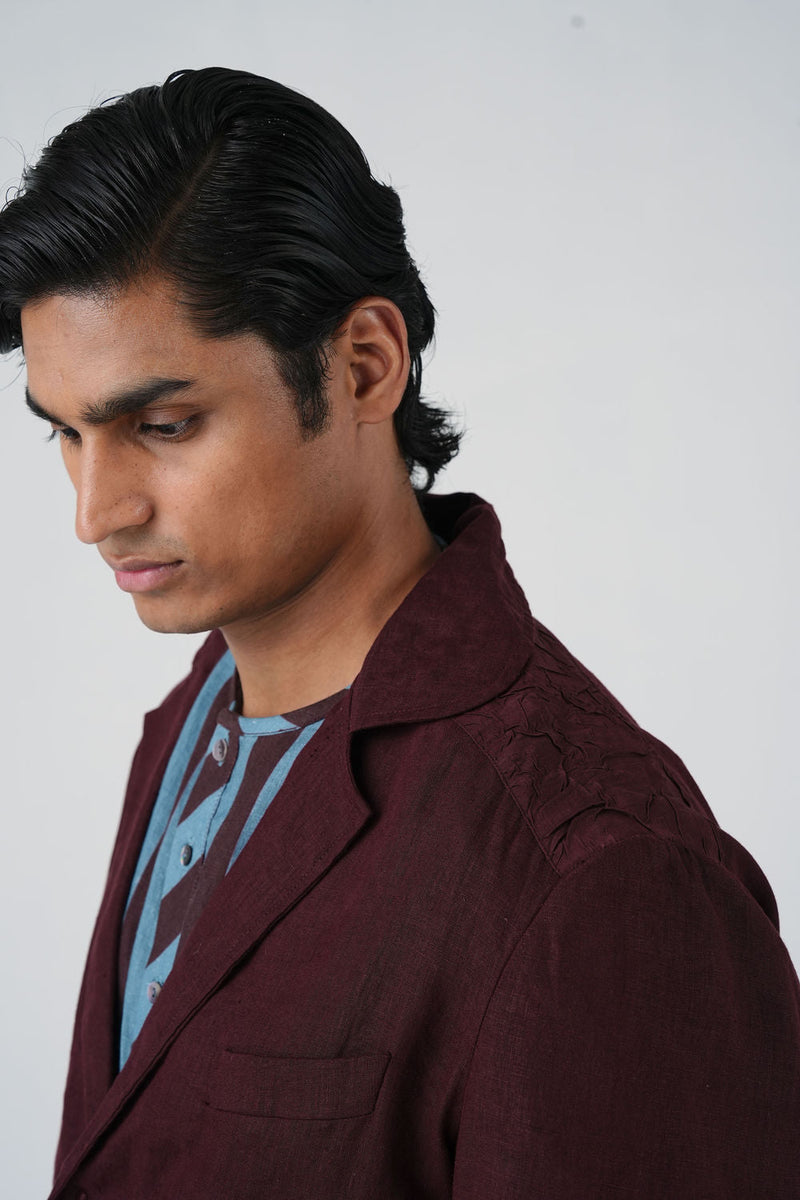Harlem Blazer-Bouquet Maroon linen jacket by CORD MEN in multi-color for men in Singapore