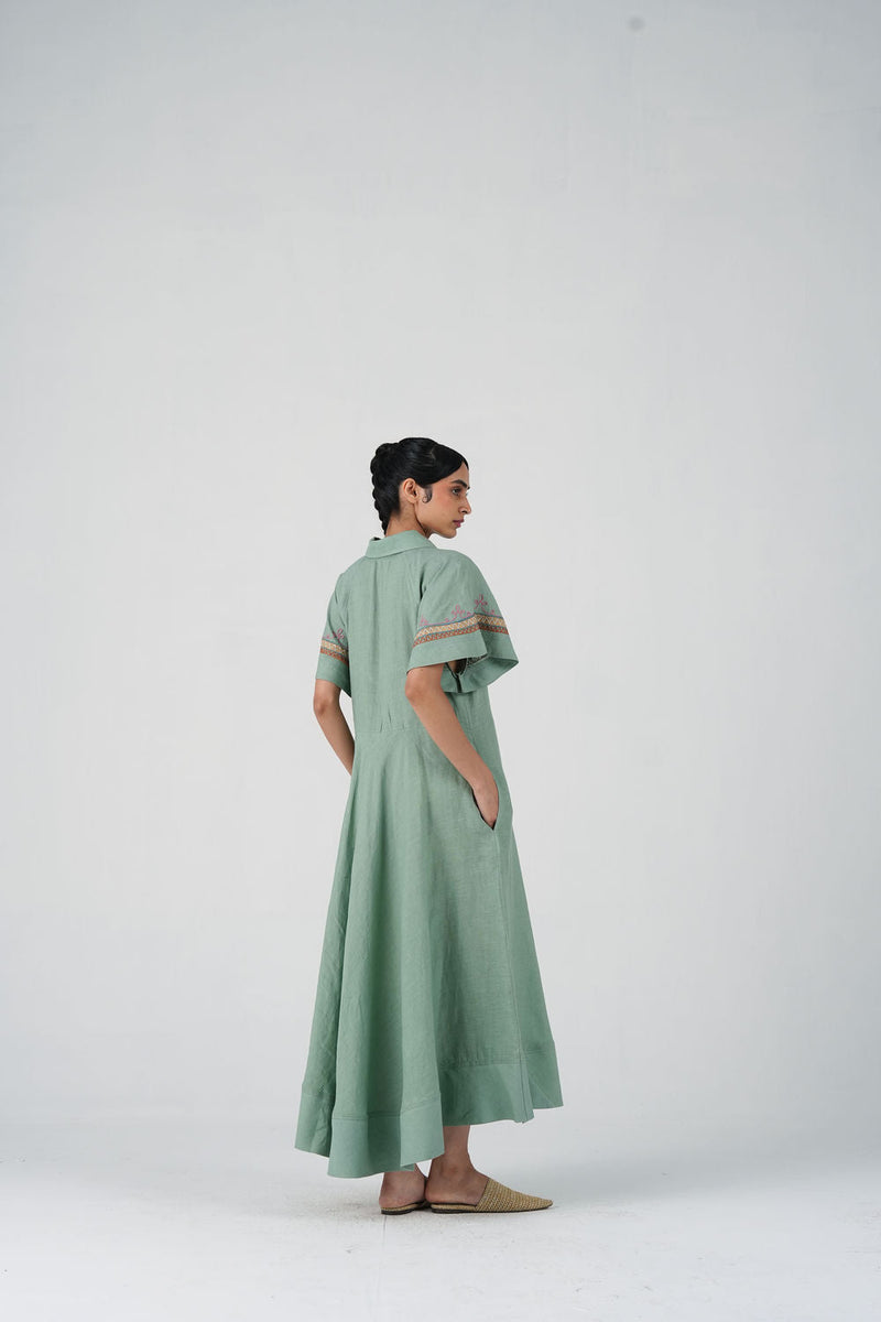 Maya Dress-Blue Marigold linen dress by CORD in multi-color for women in Singapore