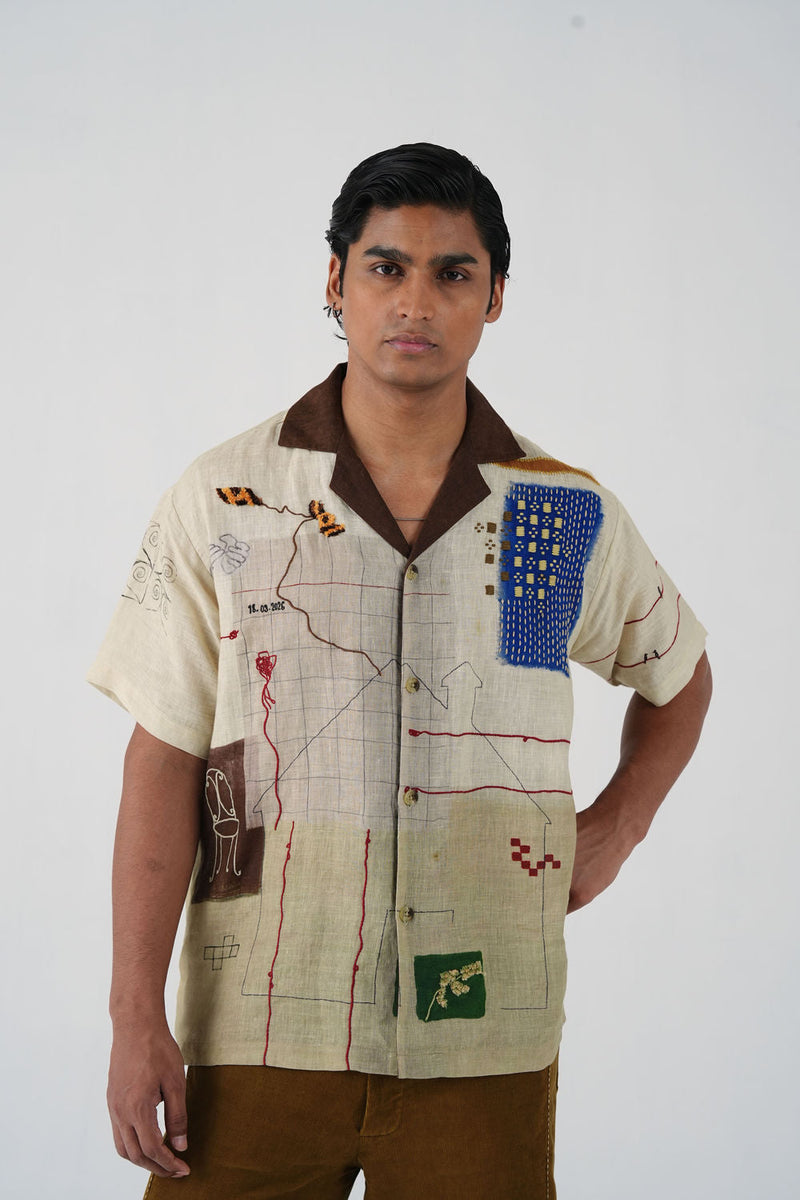 Unisex Oversized Shirt-Mood Board linen shirt by CORD MEN in multi-color for men in Singapore