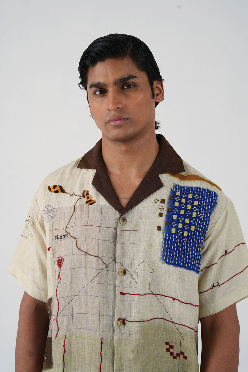 Unisex Oversized Shirt-Mood Board linen shirt by CORD MEN in multi-color for men in Singapore