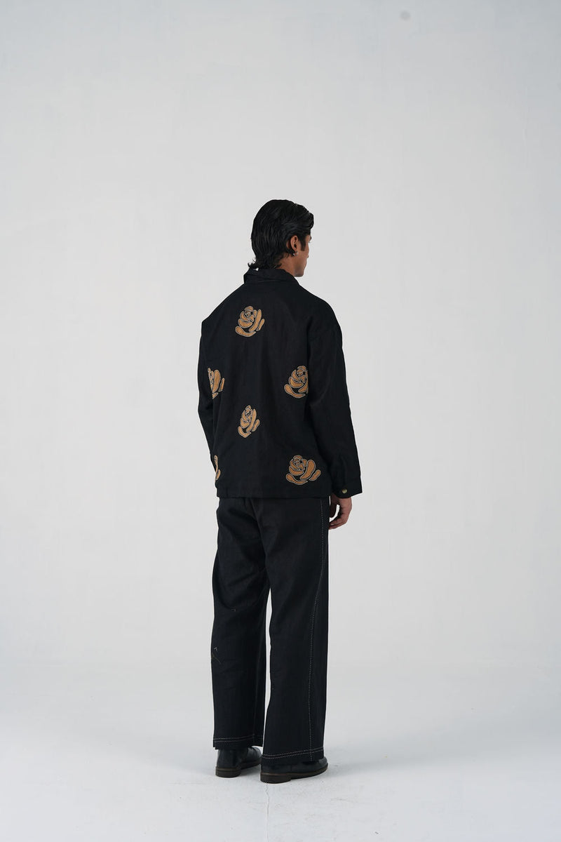 Tram Set-Rose Bloom Black linen co-ord set by CORD MEN in multi-color for men in Singapore
