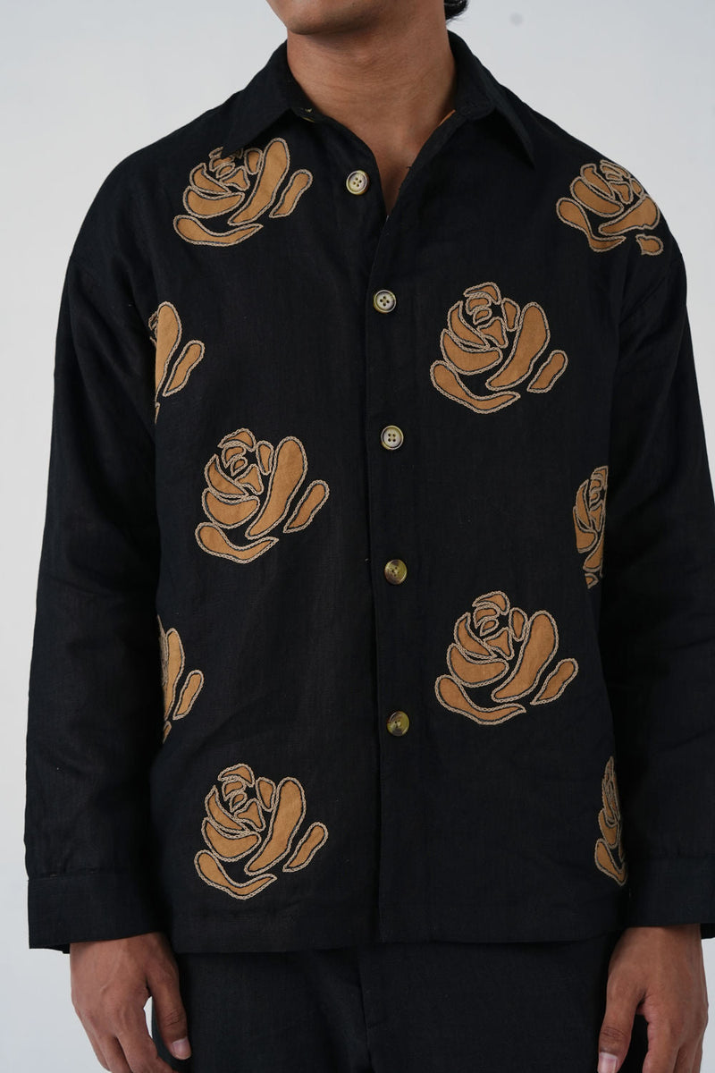 Tram Jacket-Rose Bloom Black linen jacket by CORD MEN in multi-color for men in Singapore