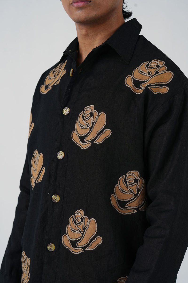 Tram Jacket-Rose Bloom Black linen jacket by CORD MEN in multi-color for men in Singapore