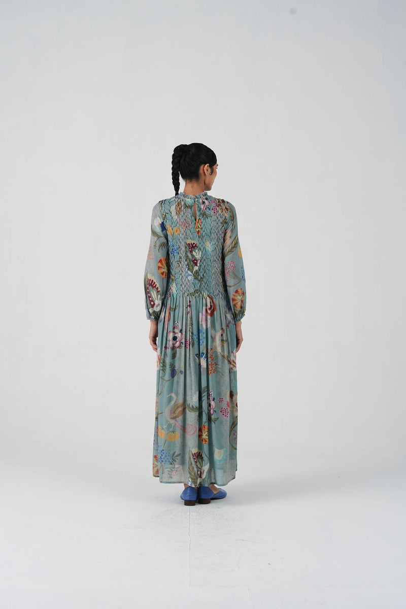 June Dress-Blue Floret cotton dress by CORD in multi-color for women in Singapore