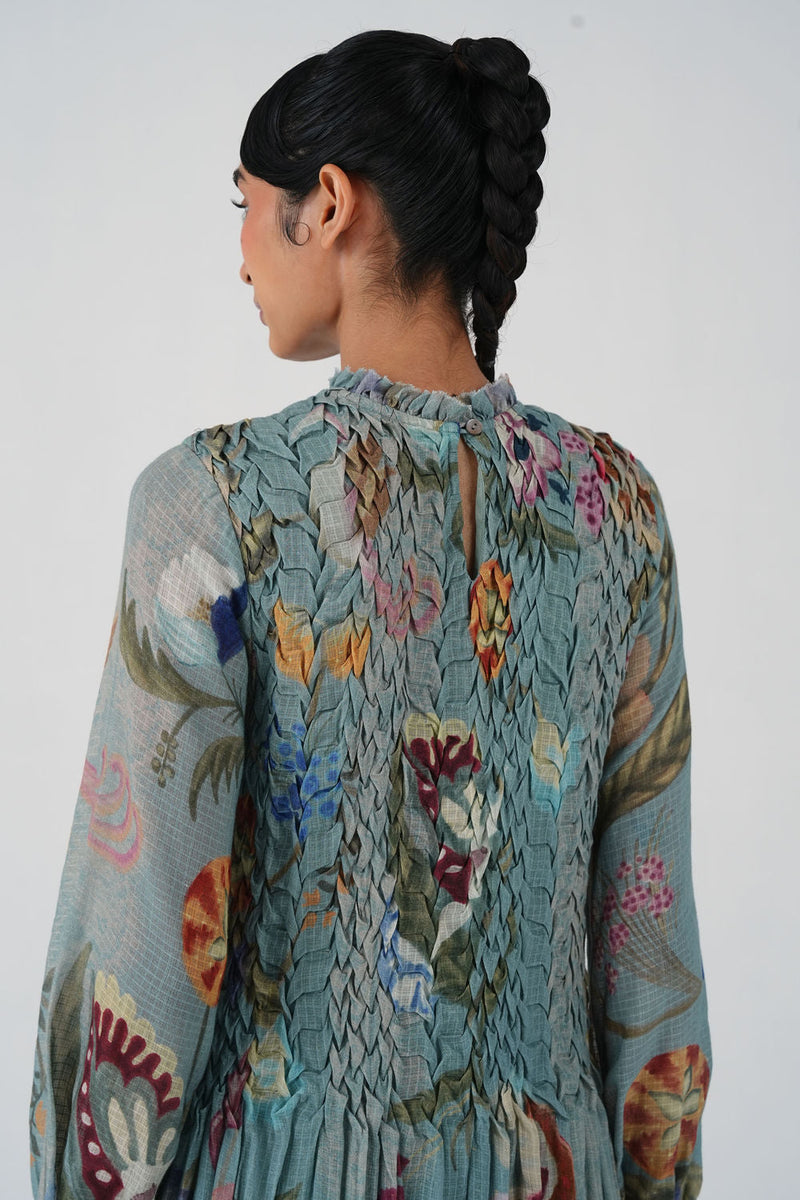 June Dress-Blue Floret cotton dress by CORD in multi-color for women in Singapore