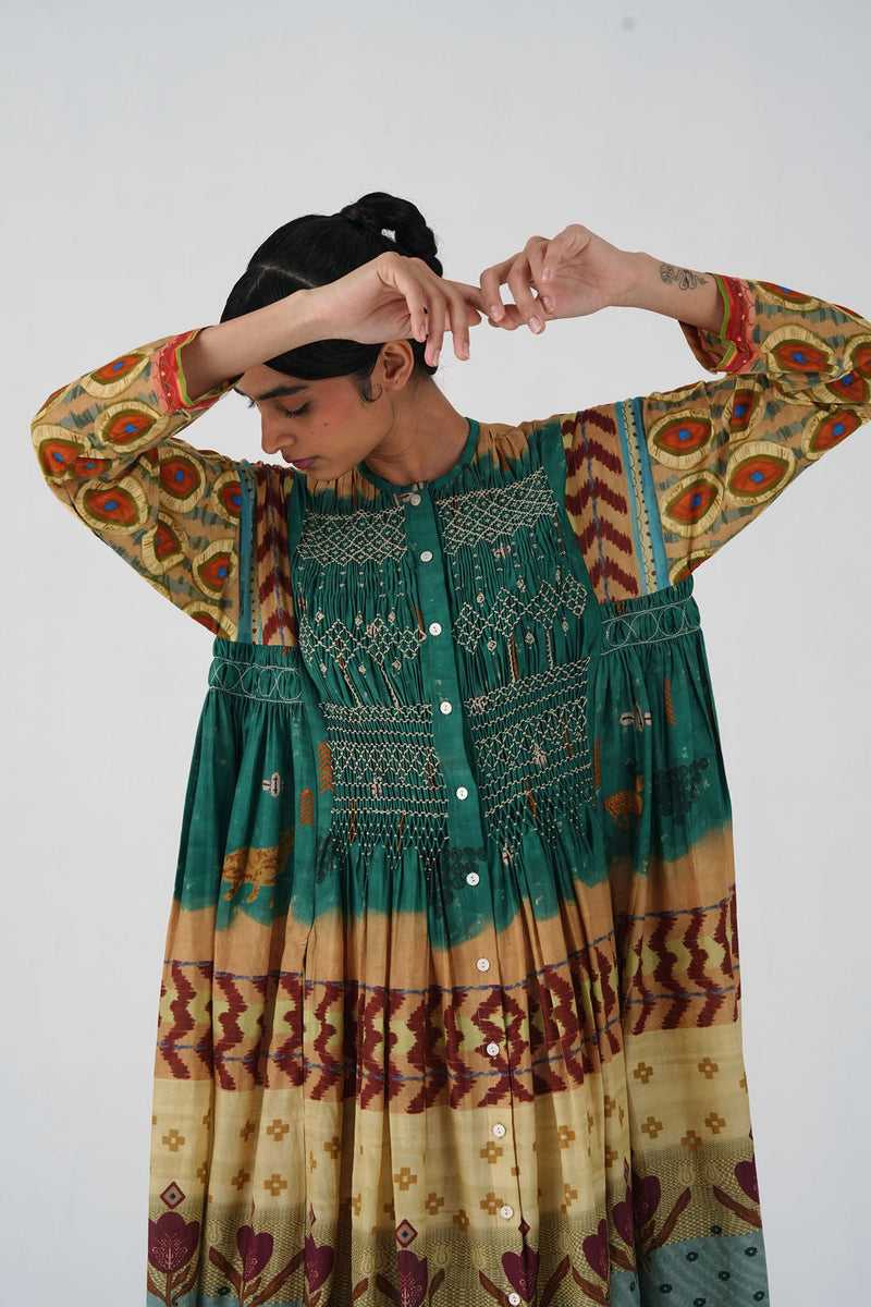 Frida Dress-Fresco cotton silk dress by CORD in multi-color for women in Singapore