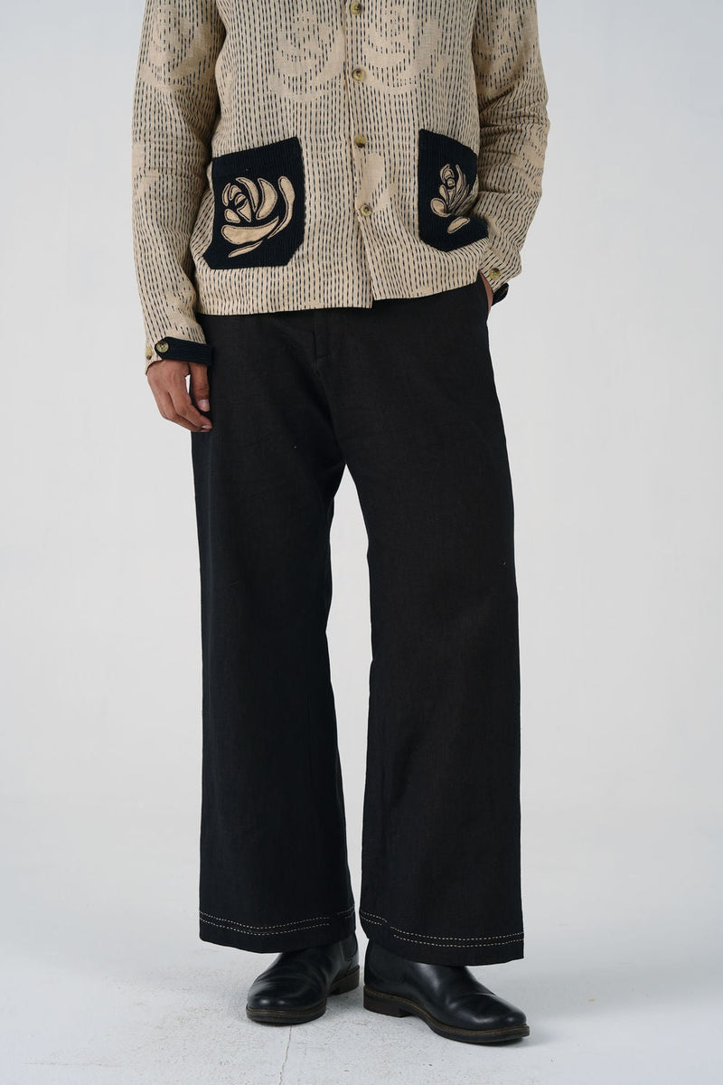 Tram Pants-Black linen pant/trouser by CORD MEN in multi-color for men in Singapore