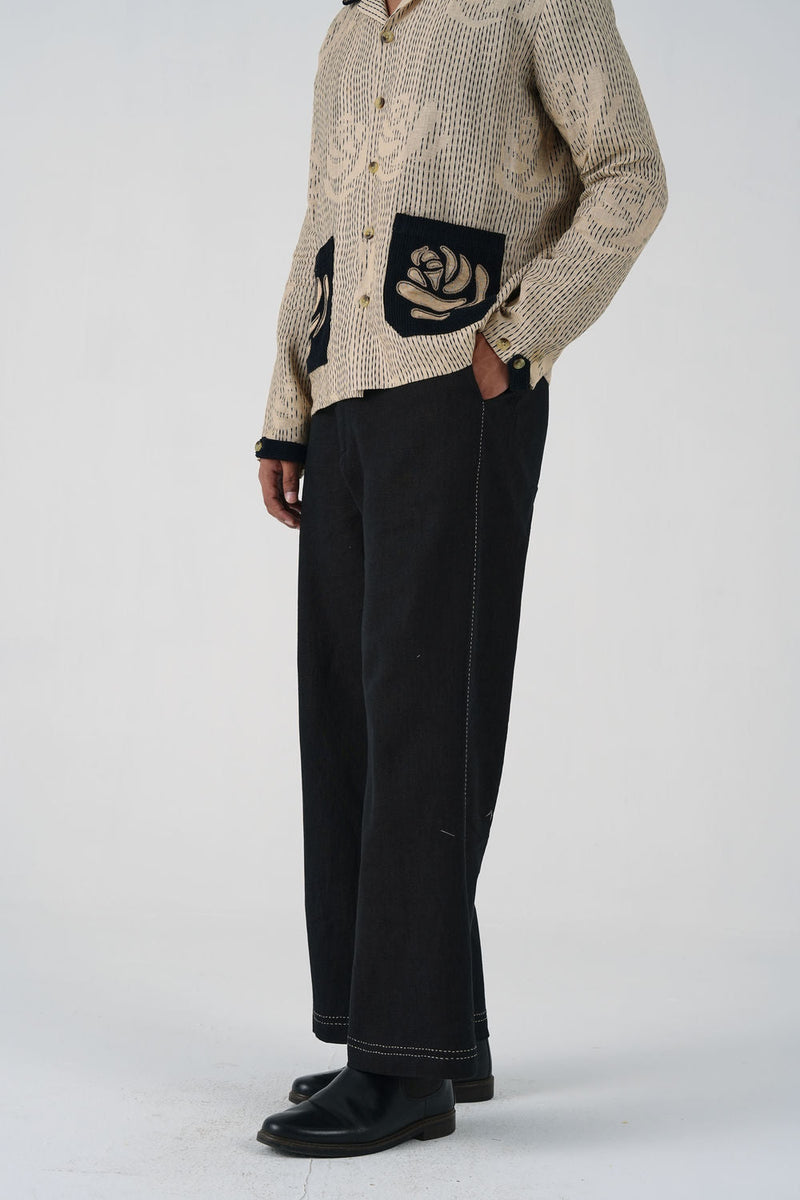 Tram Pants-Black linen pant/trouser by CORD MEN in multi-color for men in Singapore