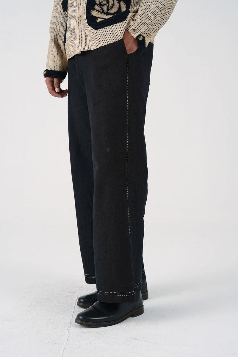 Tram Pants-Black linen pant/trouser by CORD MEN in multi-color for men in Singapore