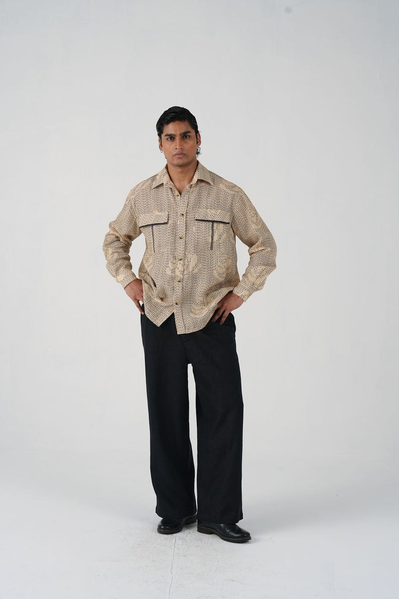 Hop Shirt-Striped Rose linen shirt by CORD MEN in multi-color for men in Singapore