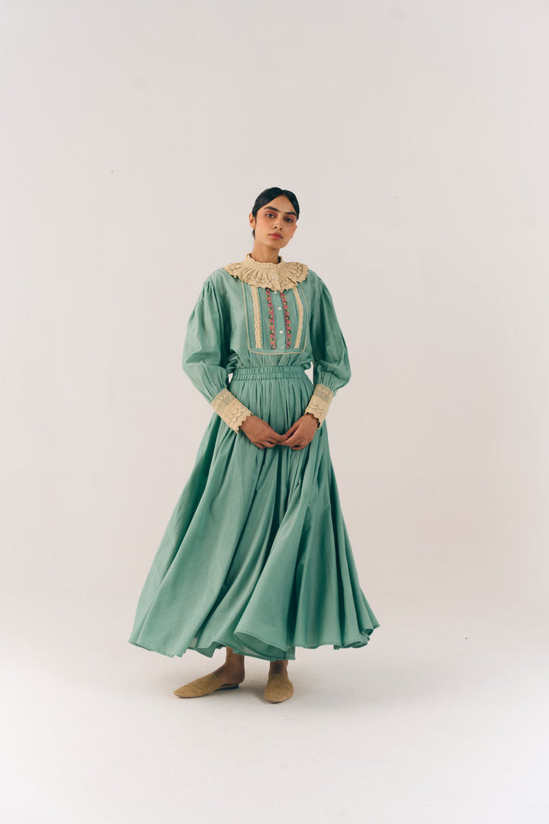 Umbrella Skirt-Aqua Floret cotton silk skirt by CORD in multi-color for women in Singapore