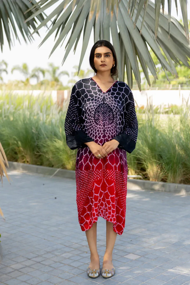 THREE FLOWERS DRESS-BLACK RED SHADED silk by Dyelogue in multi color for women in Singapore