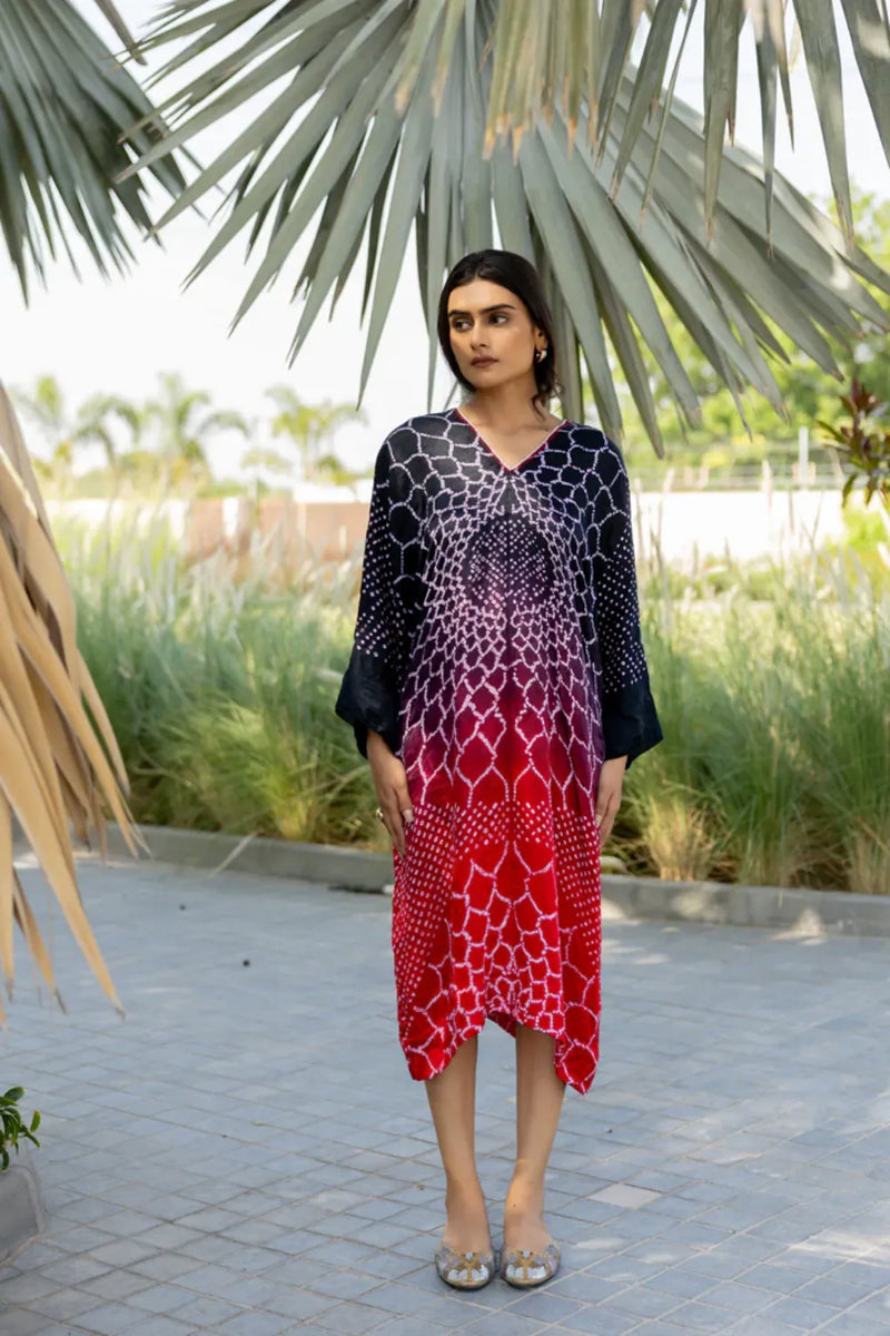 THREE FLOWERS DRESS-BLACK RED SHADED silk by Dyelogue in multi color for women in Singapore