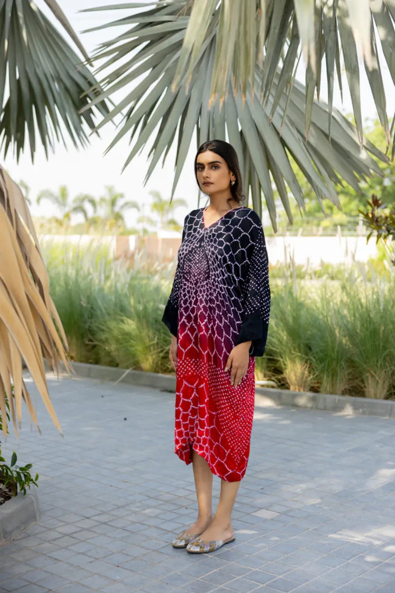 THREE FLOWERS DRESS-BLACK RED SHADED silk by Dyelogue in multi color for women in Singapore