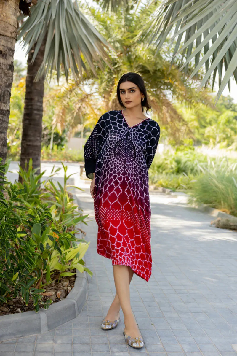 THREE FLOWERS DRESS-BLACK RED SHADED silk by Dyelogue in multi color for women in Singapore