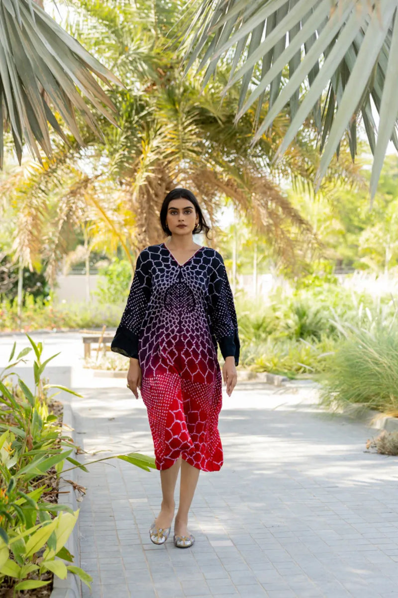 THREE FLOWERS DRESS-BLACK RED SHADED silk by Dyelogue in multi color for women in Singapore