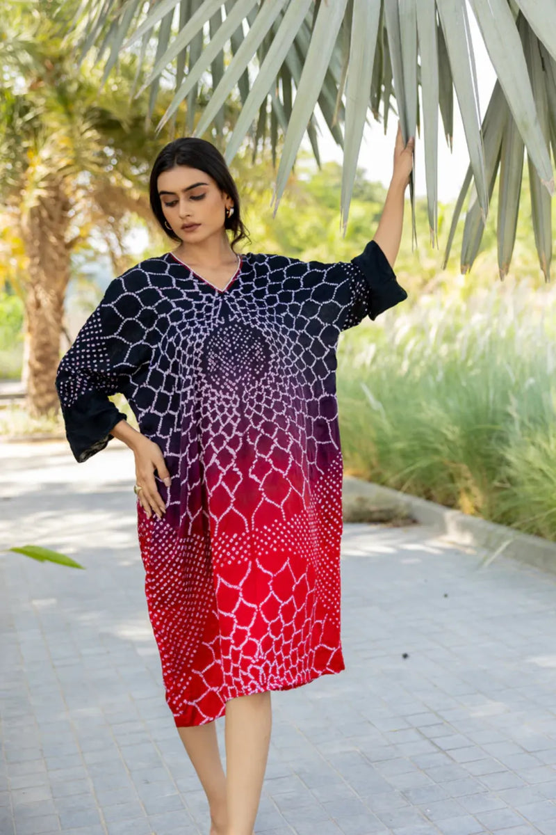 THREE FLOWERS DRESS-BLACK RED SHADED silk by Dyelogue in multi color for women in Singapore