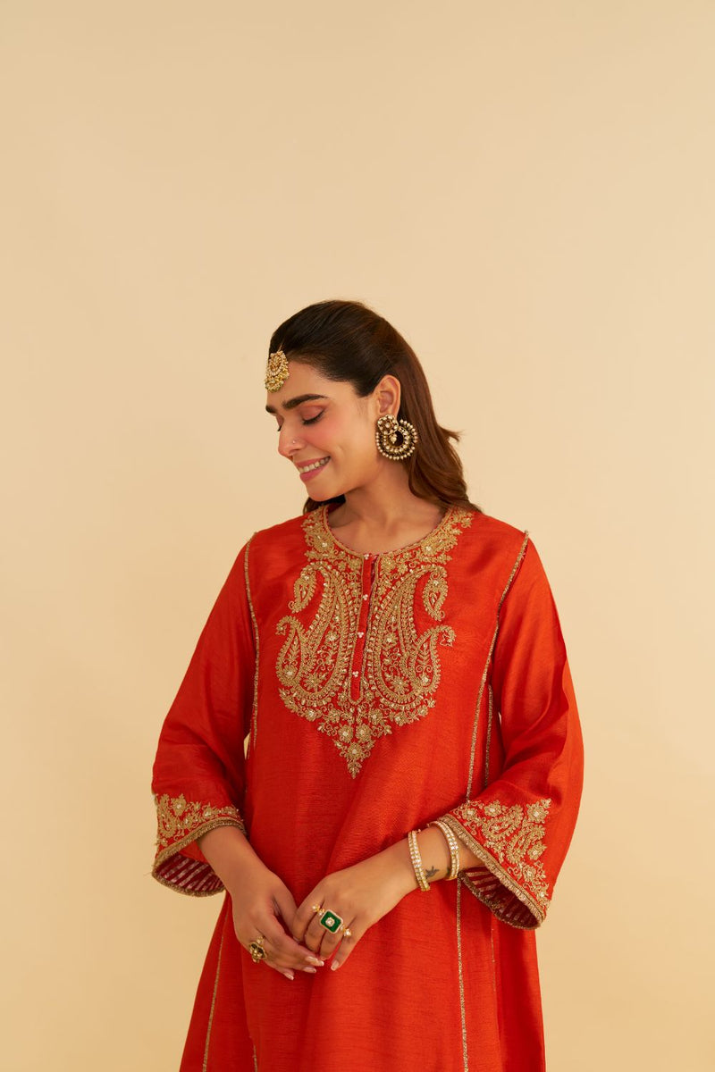 Ayra - Short Chauga With Salwar-Burnt Orange silk by SHEETAL BATRA in orange color for women in Singapore
