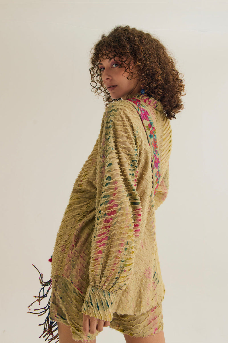 Petunia Set chanderi silk,cotton silk co-ord set by Capisvirleo in yellow for women in Singapore