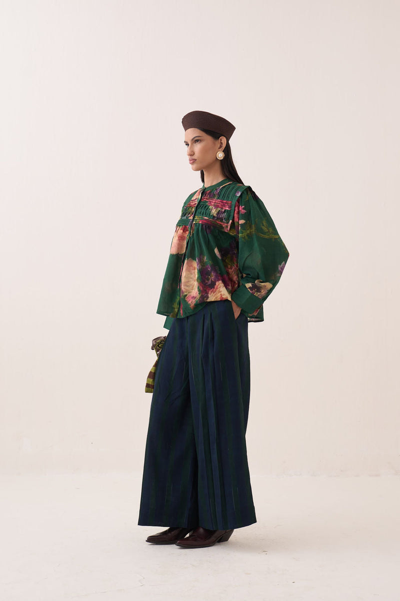 Rosarium Mystic Top cotton dobby top/shirt by O'Frida in green for women in Singapore