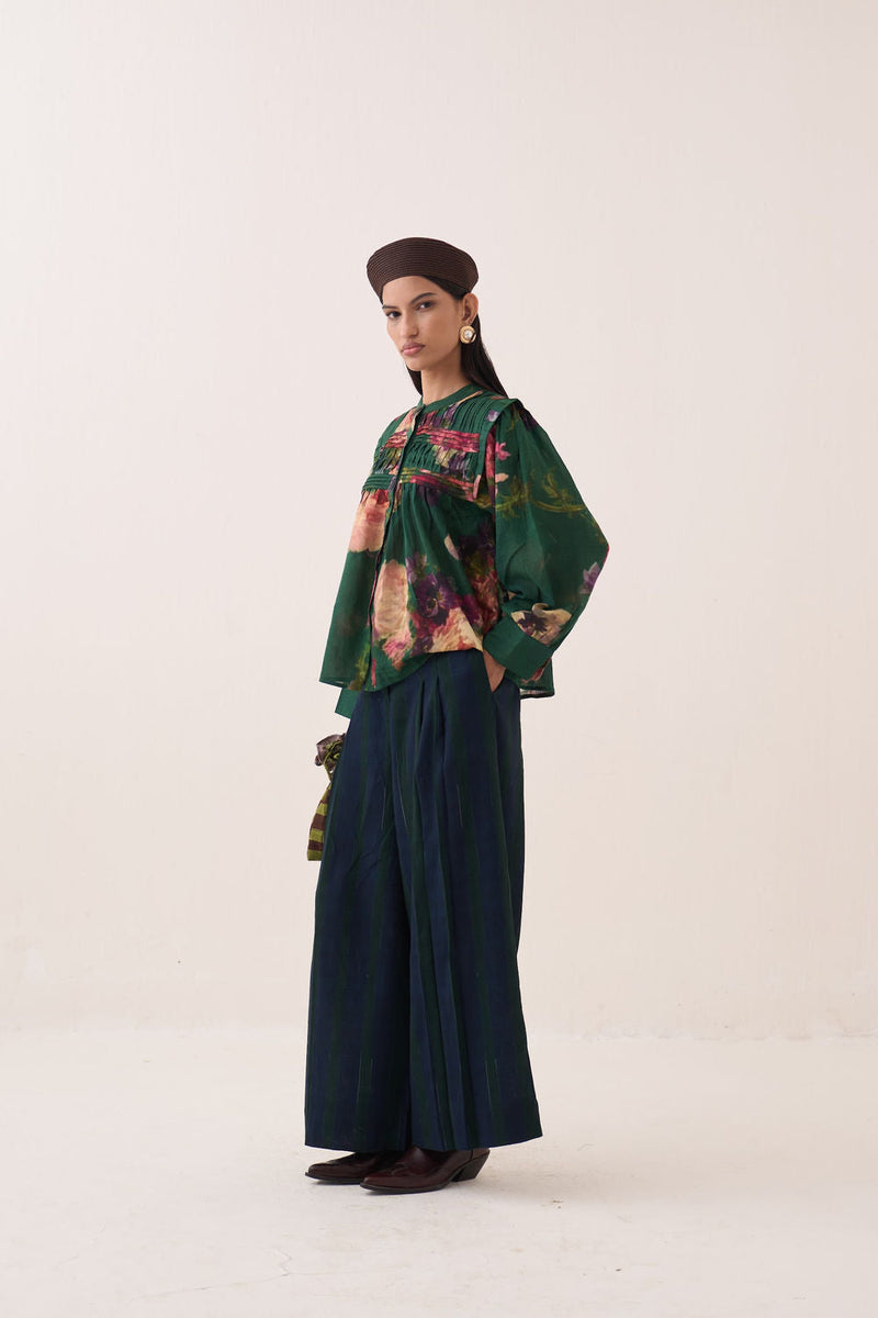 Rosarium Mystic Top cotton dobby top/shirt by O'Frida in green for women in Singapore