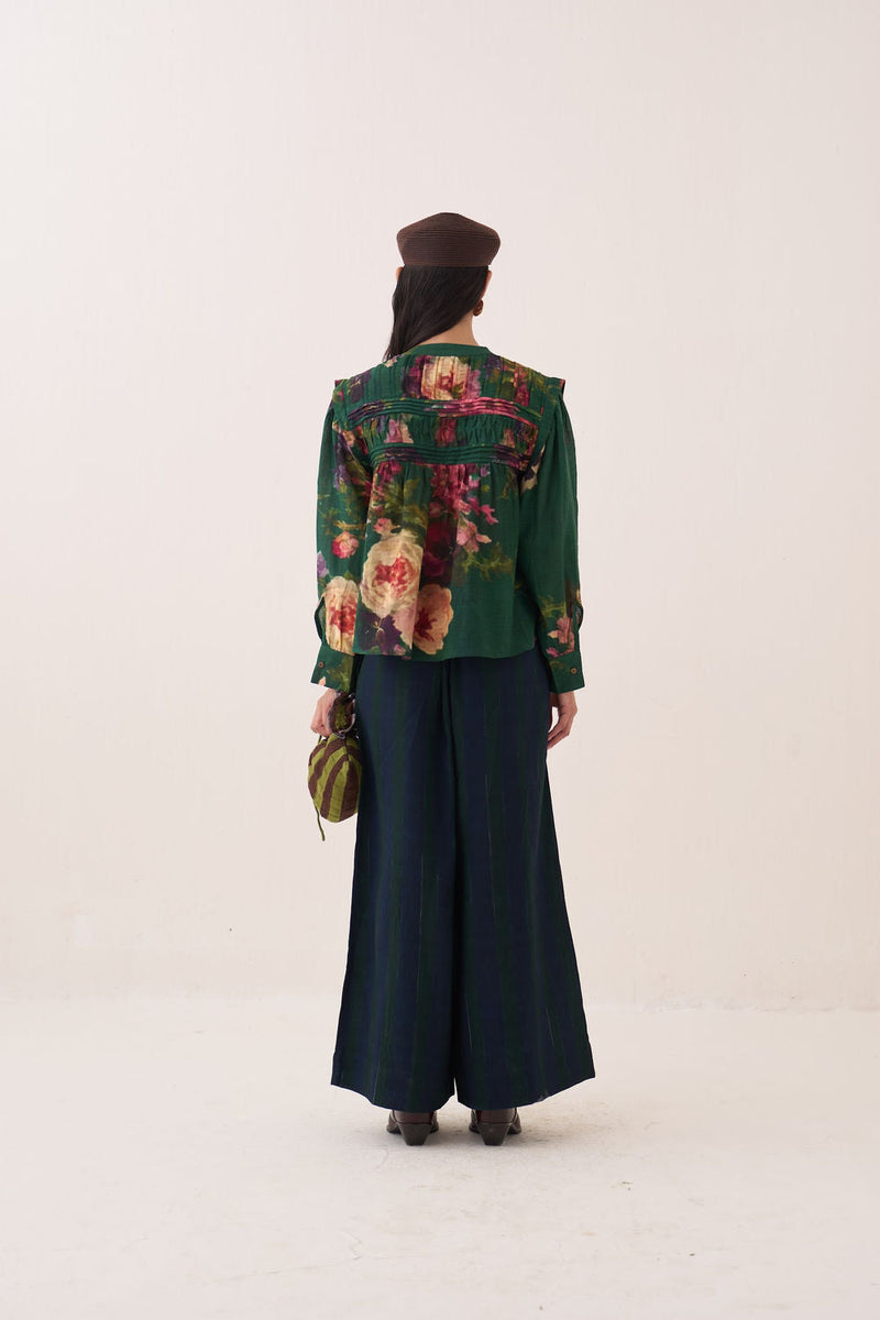 Rosarium Mystic Top cotton dobby top/shirt by O'Frida in green for women in Singapore