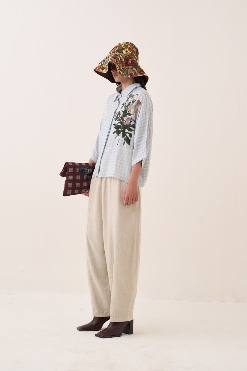 Gingham Ae Shirt cotton slub top/shirt by O'Frida in blue for women in Singapore
