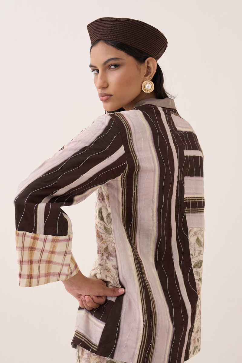 OFR 10 Patchwork Jacket cotton slub and bembel muslin jacket/overlay by O'Frida in ivory for women in Singapore