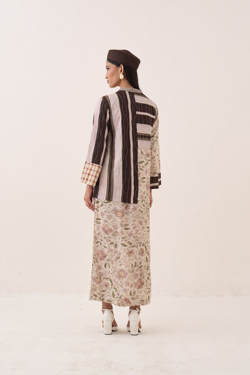 OFR 10 Patchwork Jacket Set cotton slub and bembel muslin co-ord set by O'Frida in ivory for women in Singapore