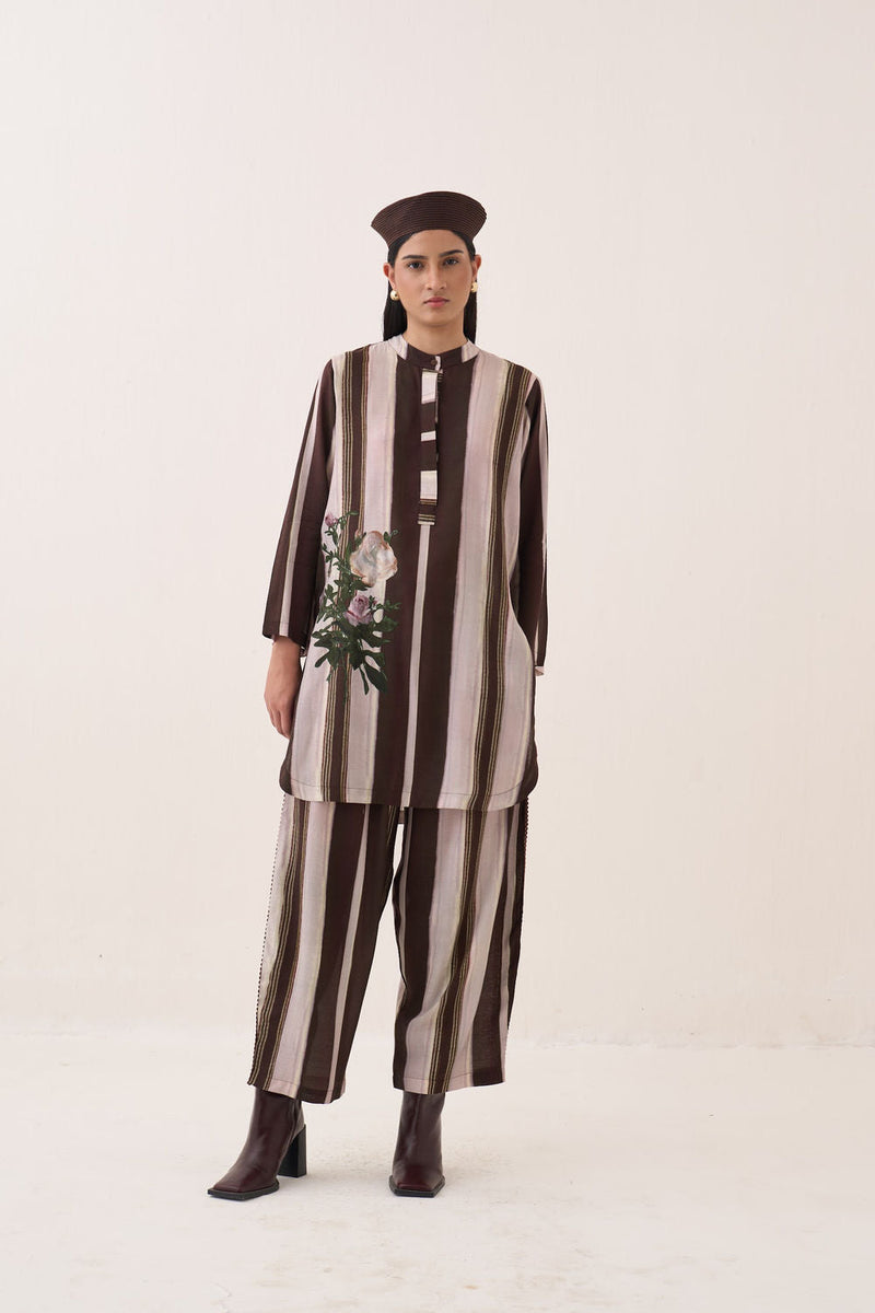 Shyam Barrel Pants bemberg muslin pant/trouser by O'Frida in brown for women in Singapore