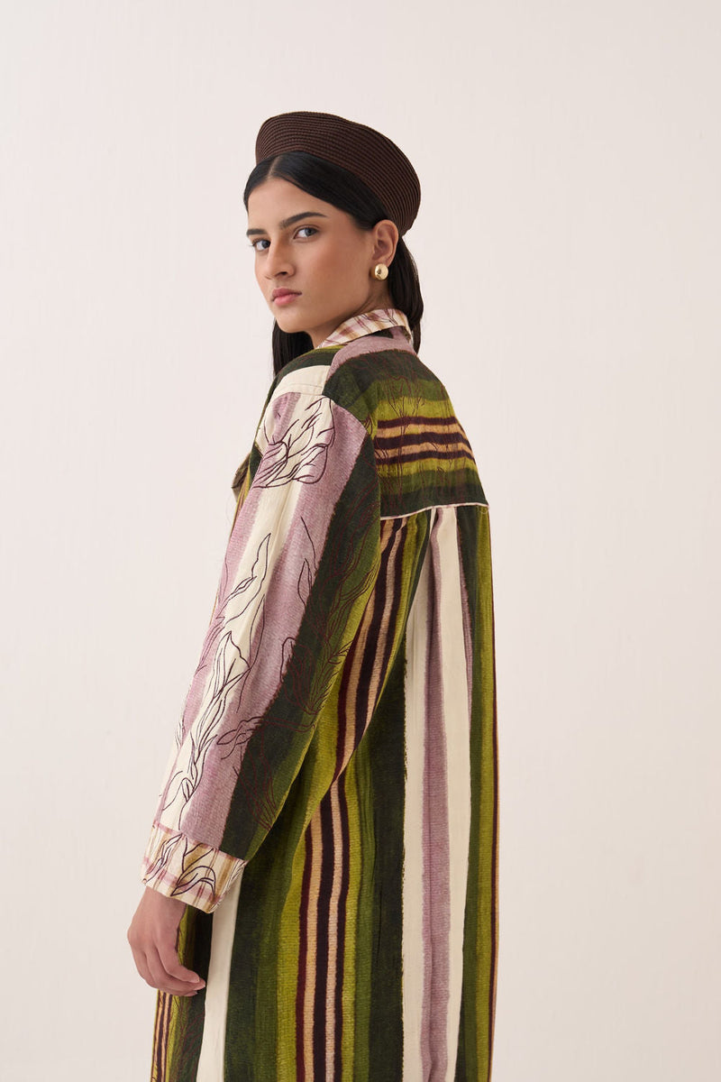 Hari Trench Jacket Set bemberg muslin co-ord set by O'Frida in multi-color for women in Singapore