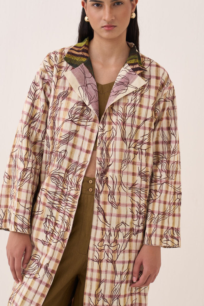 Hari Reversible Trench Jacket bemberg muslin jacket/overlay by O'Frida in multi-color for women in Singapore